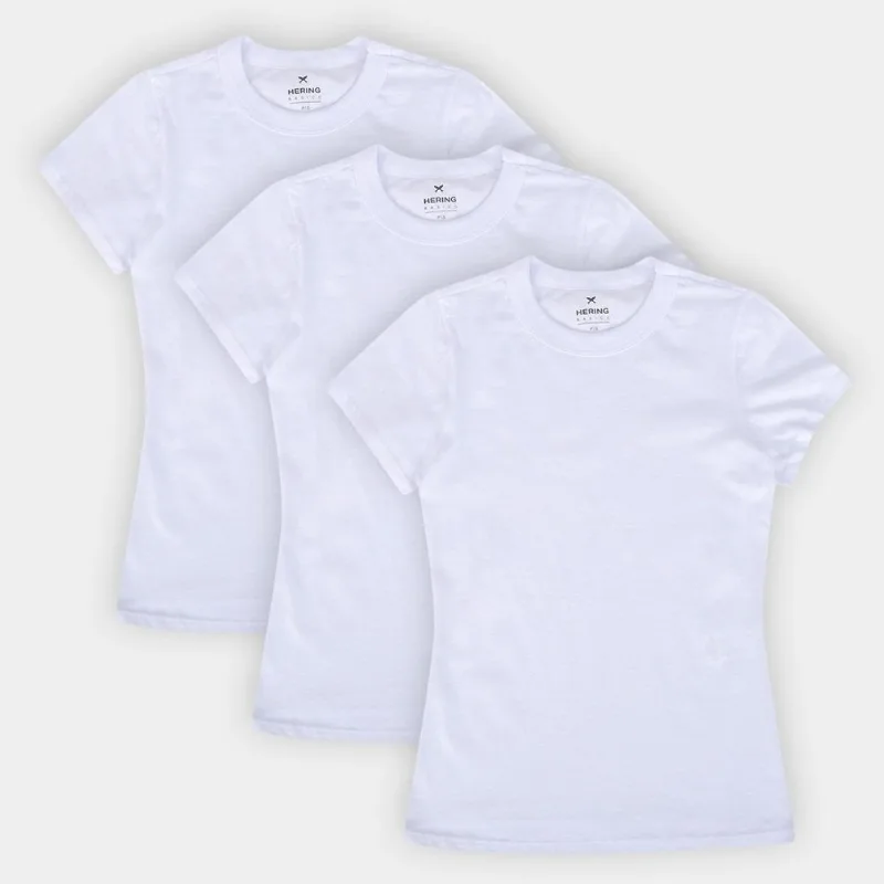 Kit Camiseta Hering Básica 3 Peças Feminina - Feminino - Branco