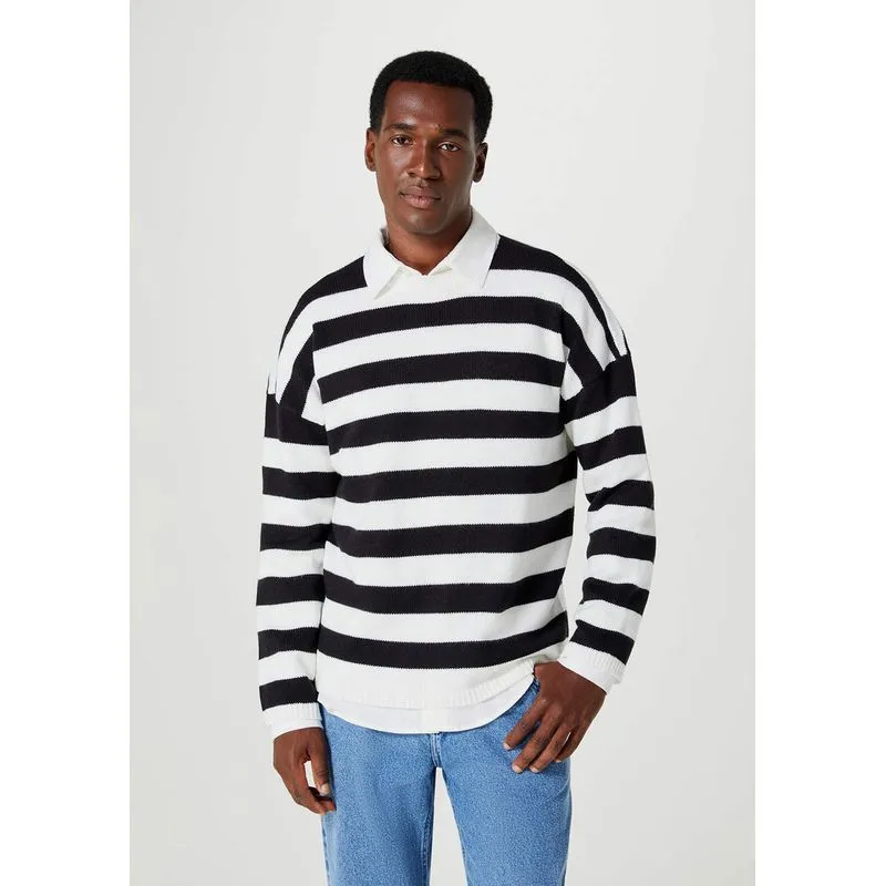 Suéter Masculino Oversized Listrado - Preto XG