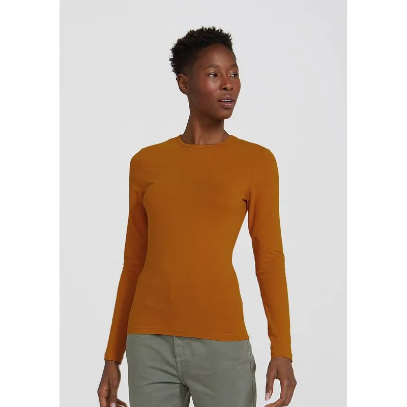 Blusa Básica Feminina Manga Longa Com Elastano - Laranja XP