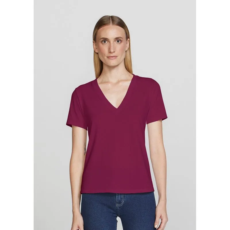 Blusa Básica Feminina Em Algodão Com Decote V - Roxo M