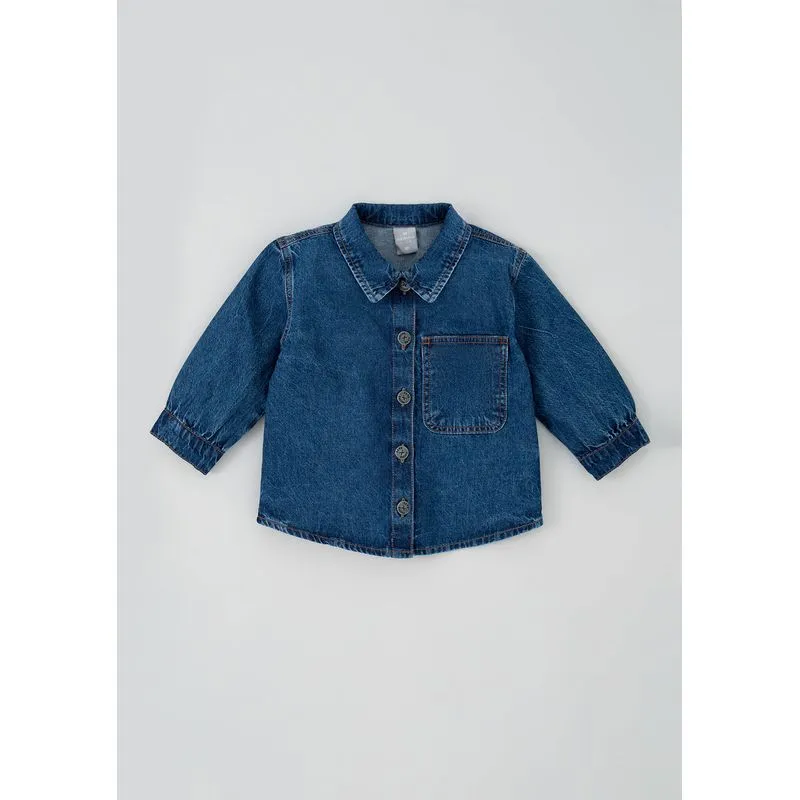 Camisa Jeans Infantil Menina Manga Longa Toddler - Azul 001
