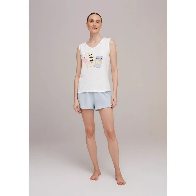 Pijama Curto Feminino com Estampa - Azul G