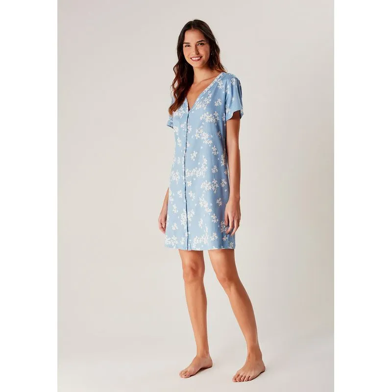 Camisola Feminina Manga Curta Estampada - Azul XXG