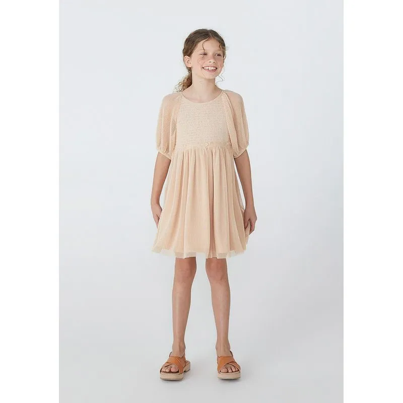Vestido Curto Infantil Com Tule - Bege 006