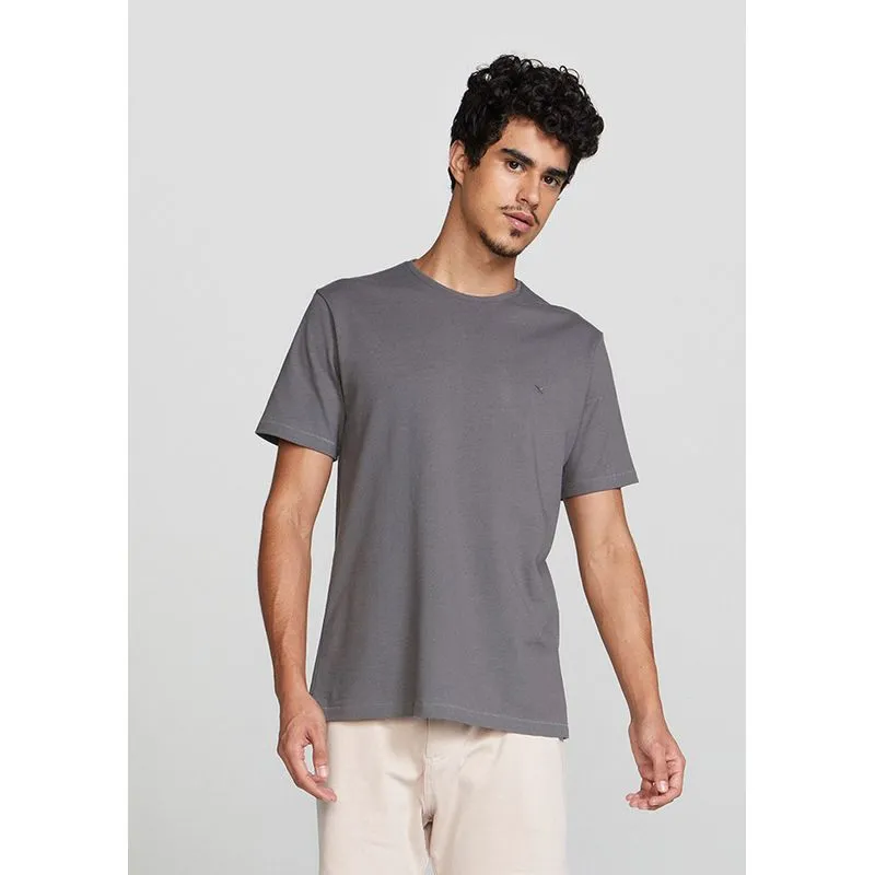 Camiseta Básica Masculina Manga Curta Em Flamê - Cinza M