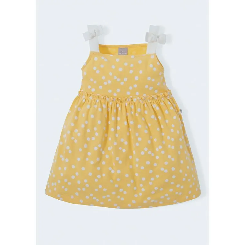 Vestido Infantil Midi Estampado Poá Com Laço Toddler - Amarelo 002