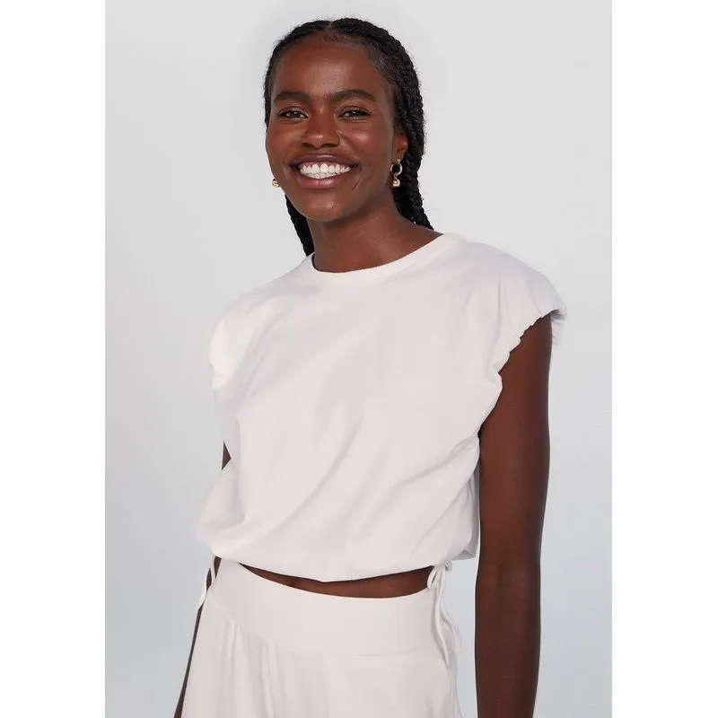 Regata Feminina Cropped Com Amarração - Off white XG