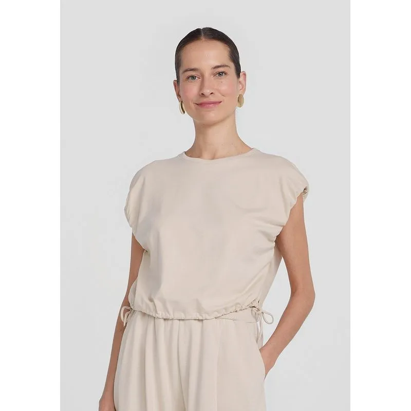 Regata Feminina Cropped Com Amarração - Bege XG