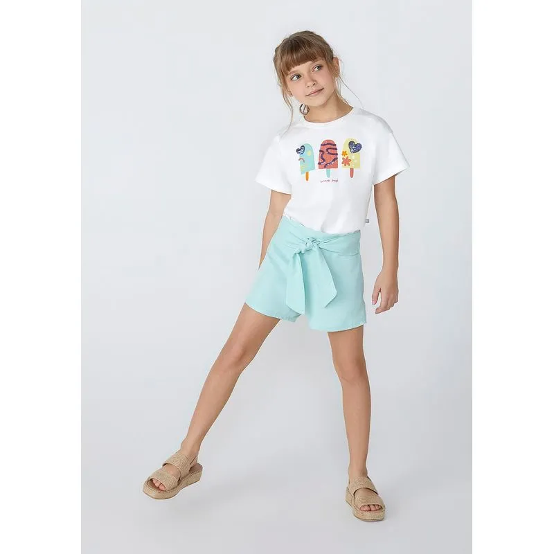 Conjunto Infantil Menina Blusa Com Estampa E Shorts Saia - Off white 004