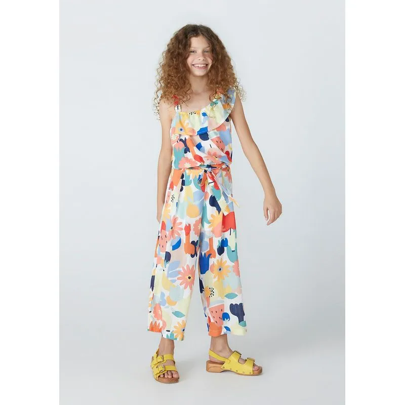 Calça Infantil Menina Pantacourt Estampada - Off white 010