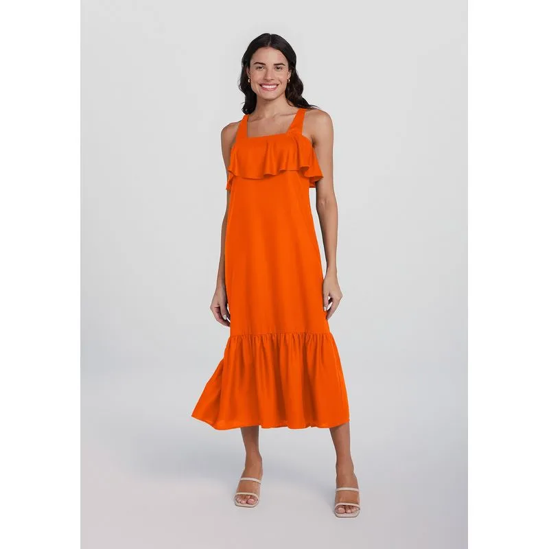 Vestido Midi Evasê - Laranja P