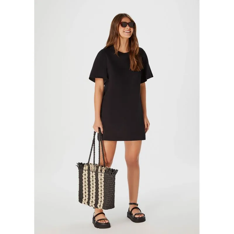 Vestido Básico Curto Amplo Em Algodão Supima - Preto XP