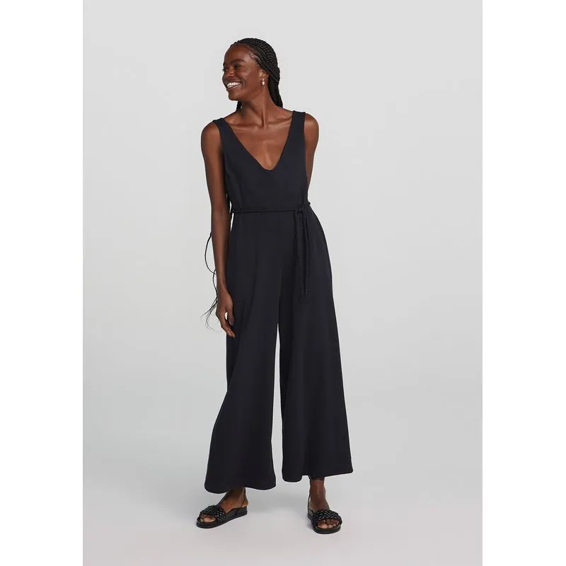 Macacão Feminino Longo Oversized Decote Em V - Preto M