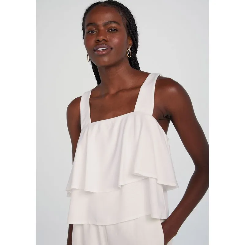 Regata Feminina Com Babados - Off white G