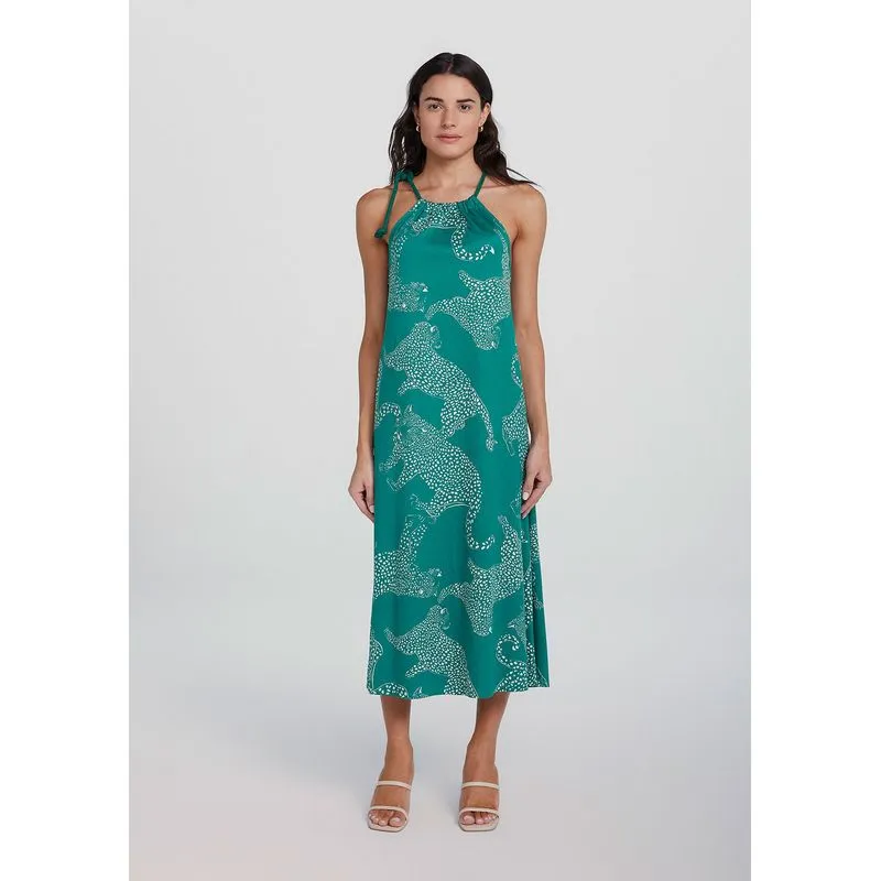 Vestido Midi Estampado Evasê - Verde XG