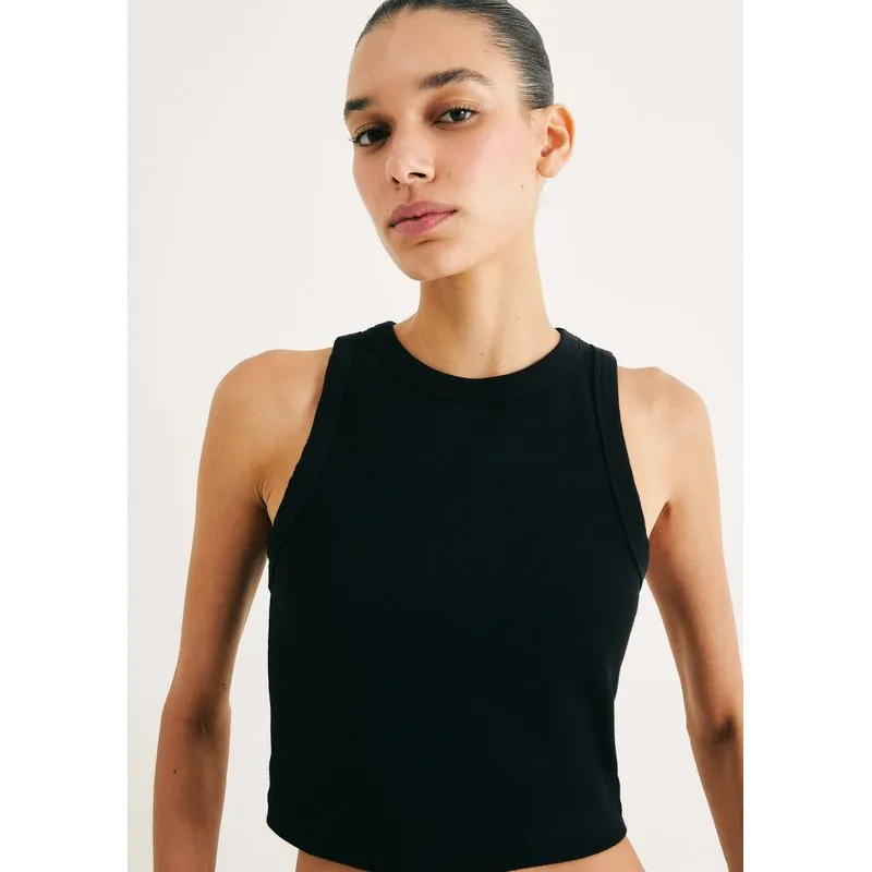 Regata Feminina Cropped Halter Neck Em Ribana Canelada - Preto XG