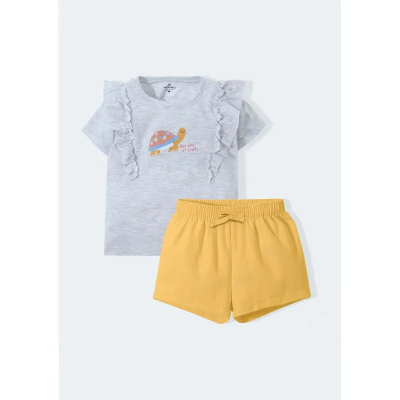 Conjunto Infantil Menina Blusa Com Babados E Shorts Toddler - Amarelo 001