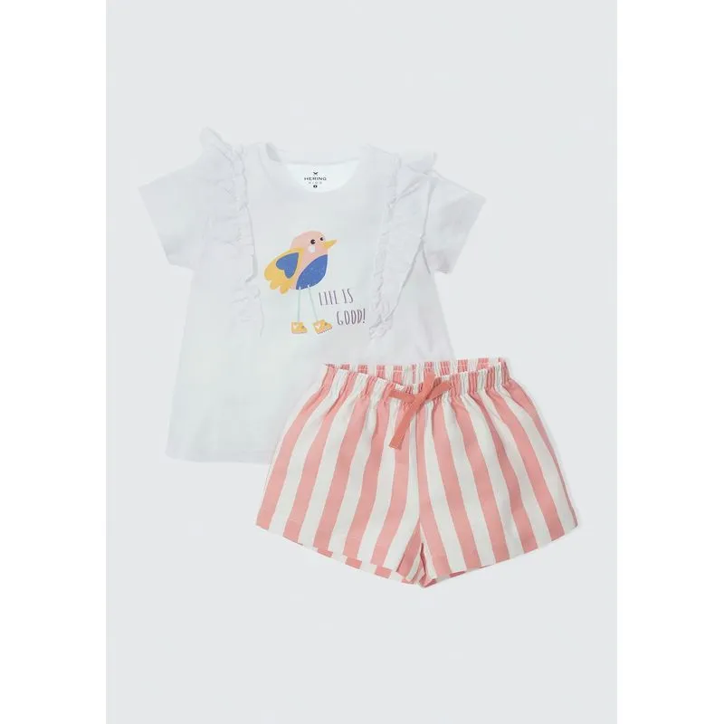 Conjunto Infantil Menina Blusa Com Babados E Shorts Toddler - Off white 002