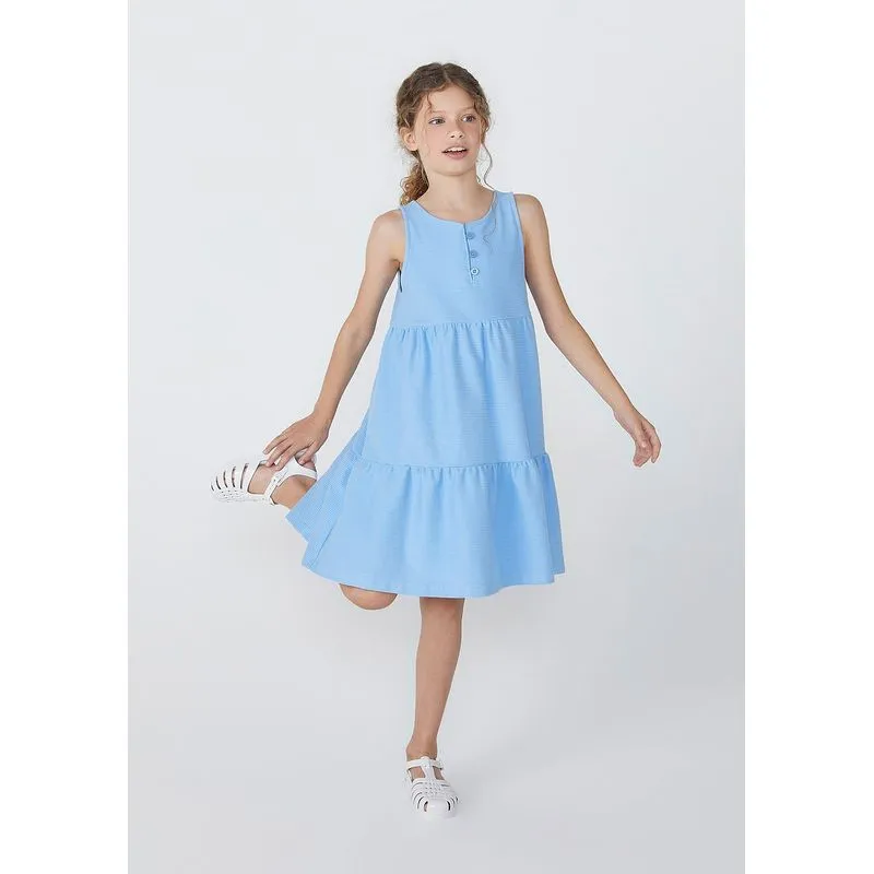 Vestido Básico Infantil Midi Em Algodão - Azul 014