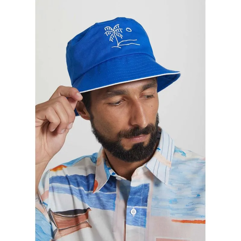 Chapéu Bucket Masculino Em Sarja Com Bordado - Azul UNI