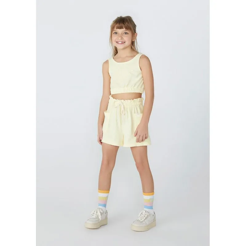 Shorts Básico Infantil Menina Clochard Em Malha Atoalhada - Amarelo 006