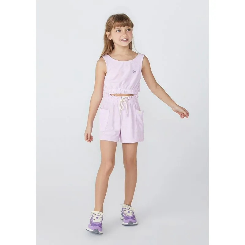 Shorts Básico Infantil Menina Clochard Em Malha Atoalhada - Roxo 008