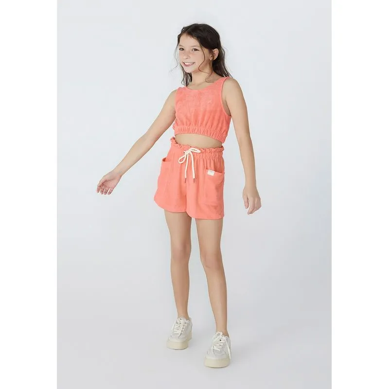 Shorts Básico Infantil Menina Clochard Em Malha Atoalhada - Laranja 012