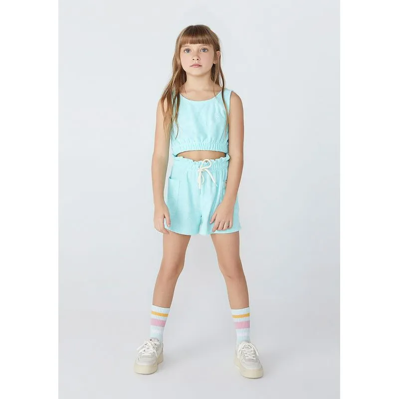 Shorts Básico Infantil Menina Clochard Em Malha Atoalhada - Azul 004