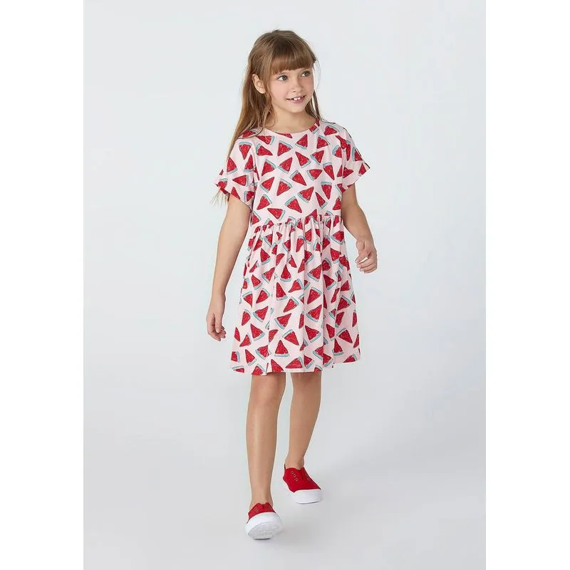 Vestido Infantil Curto Estampado - Vermelho 004