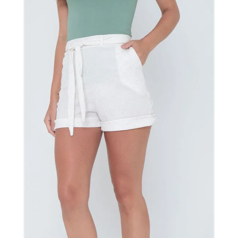 Short Malha Texturizada Com Cinto Faixa Off White P