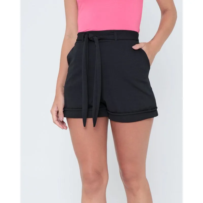Short Malha Texturizada Com Cinto Faixa Preto GG