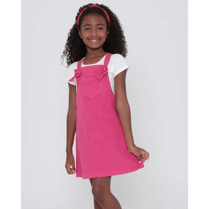 Salopete Jeans Infantil Rosa Pink 8
