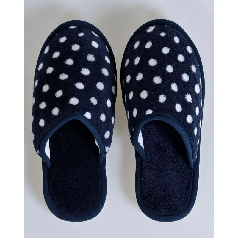 Pantufa Feminina Pelúcia Poá Azul Marinho 41/42