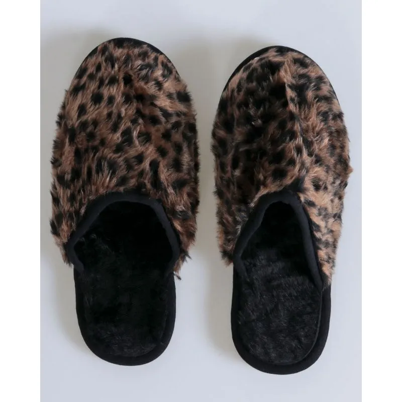 Pantufa Feminina Pelúcia Animal Print Onça Preta 33/34