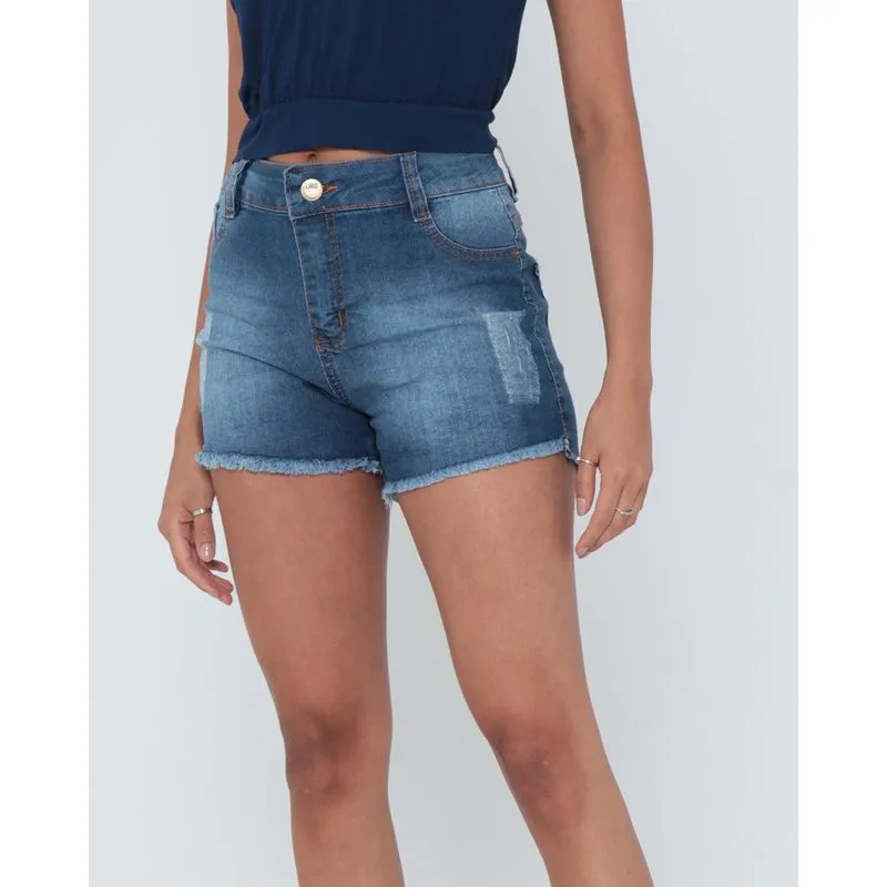 Short Jeans Desfiado Reto Azul 38