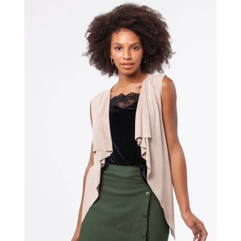Colete Feminino Babado Suede Bege P
