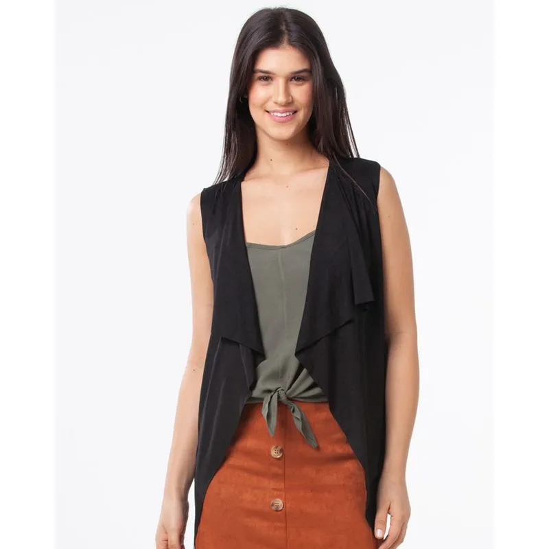 Colete Feminino Babado Suede Preto P
