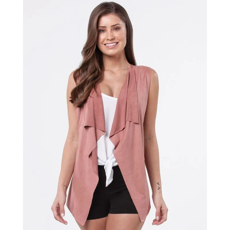 Colete Feminino Babado Suede Rosa Claro P