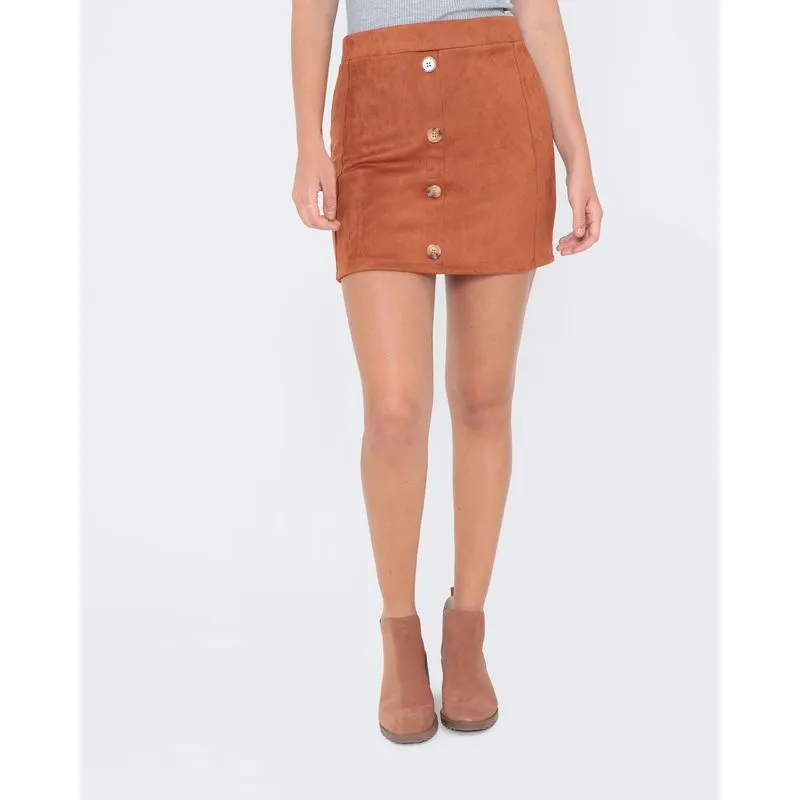 Saia Suede Curta Com Botões Marrom M