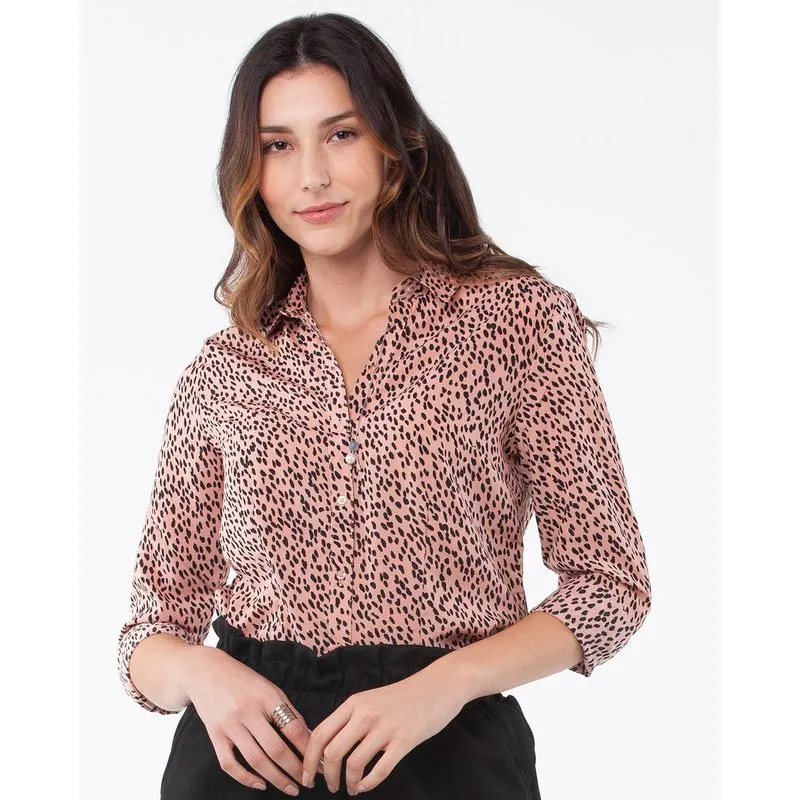 Camisa Feminina Crepe Animal Print Rosa PP