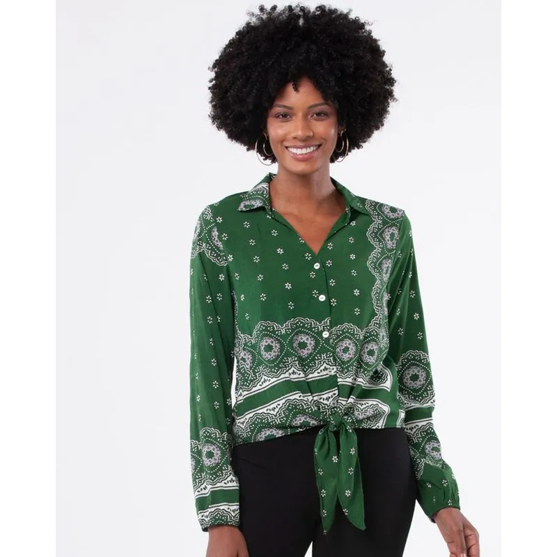 Camisa Feminina Amarração Estampada Verde M