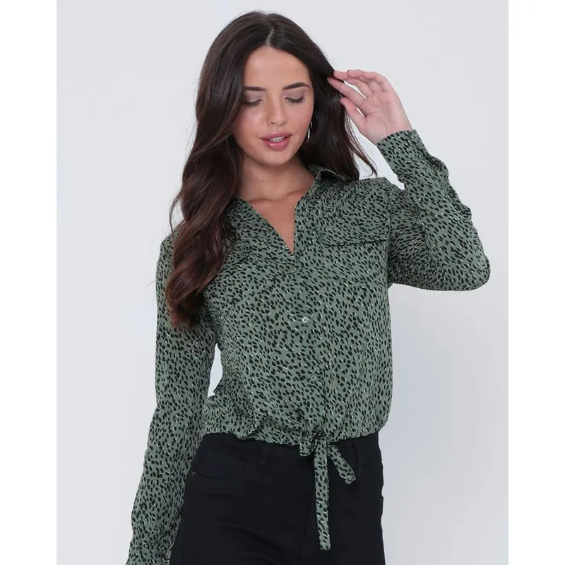 Camisa Feminina Nó Animal Print Verde GG