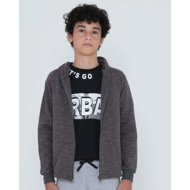 Casaco Moletom Juvenil Com Capuz e Zíper Cinza Escuro 16