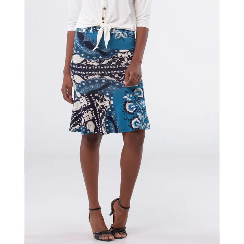 Saia Estampa Floral Cintura Alta Azul GG