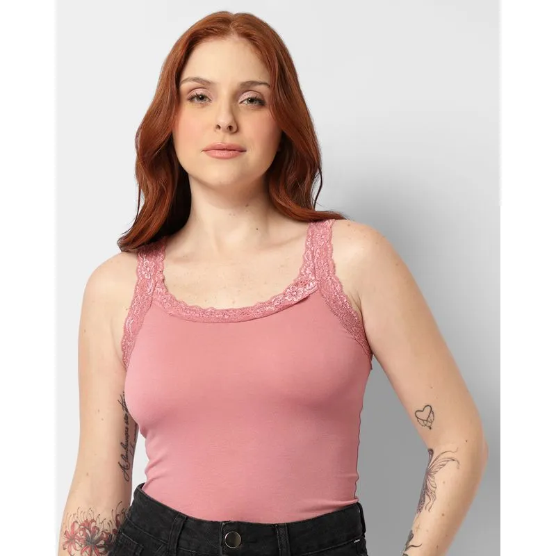 Regata Feminina Básica Renda Rosa G