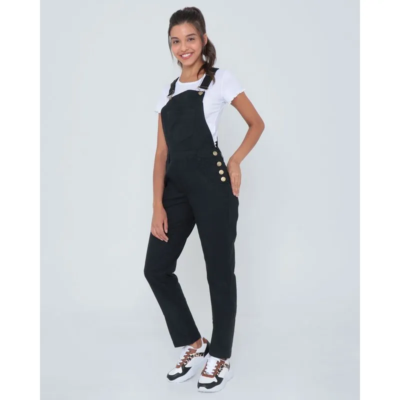 Macacão Sarja Feminino Básico Preto 40