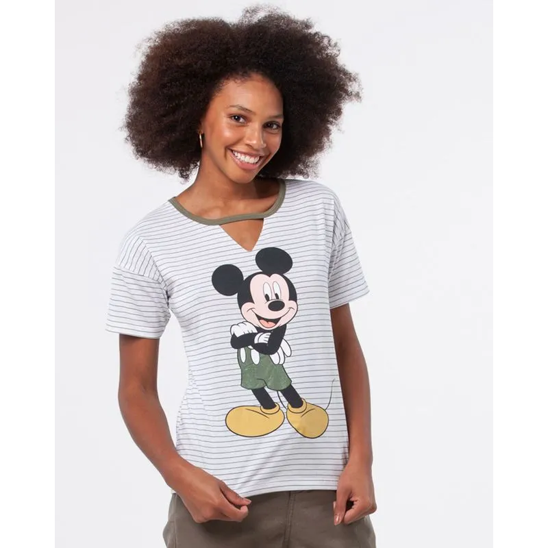 Blusa Listrada Mickey Mouse Disney Branca GG