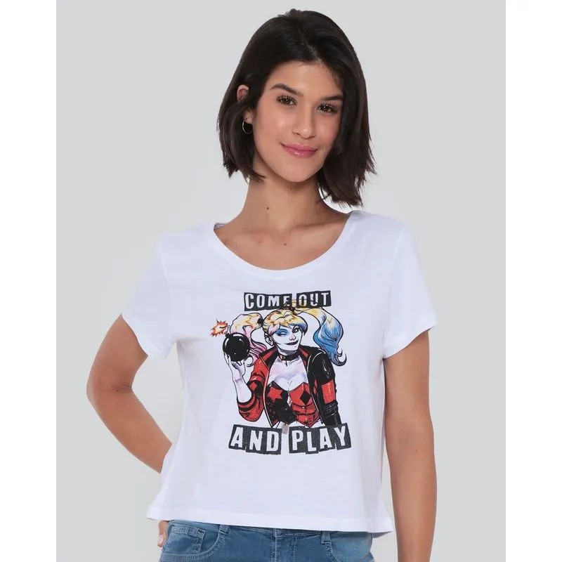 Camiseta Feminina Arlequina Liga da Justiça Branca GG