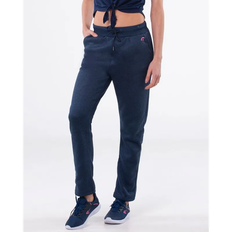 Calça Feminina Moletom Fitness Reta Básica Azul Marinho M