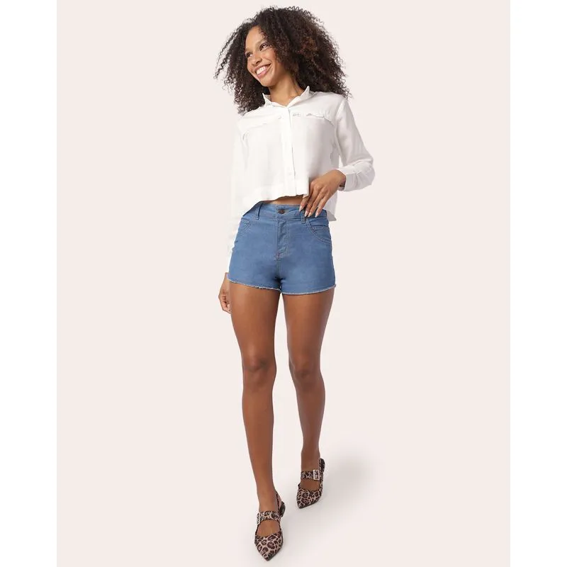 Short Jeans Feminino Barra Desfiada Azul 46